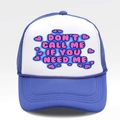 Detail of blue and white trucker hat with pink Don't Call Me text and mesh texture - One Size / White/Royal Blue