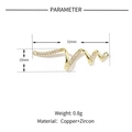 Parameter detail showing golden wave copper earring with zircon, size 32mm by 10mm - Spiral Wave / Gold