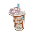 Enamel coffee brooch featuring a cold drink cup with purple rose and ICED LIKE MY HEART text - XZ8920-Iced Like My Heart
