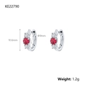 925 silver hoop earrings with red round zircon and white diamond accents for women - 925 Silver / Silver Red