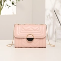 Pink quilted crossbody bag with gold chain strap and elegant round black-gold buckle - Pink