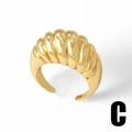 Polished 18k gold plated croissant dome ring with adjustable open band and ribbed texture - Style C-Croissant Texture / Gold