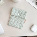 Mint green quilted menstrual pad storage bag with heart patterns and white snap button - Grey Heart