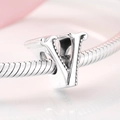 Sterling silver letter V charm bead for DIY snake chain bracelet, polished silver finish - Letter V