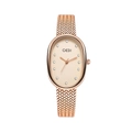 Elegant rose gold oval watch for women with woven metal band and diamond dial indices - Rose Gold