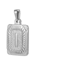 Pendentif carré en acier titane argenté avec lettre I et relief industriel - Lettre I