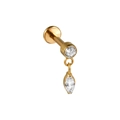 Goldener G23 Titan Labret-Stecker mit rundem Zirkon und Markise-Kristallanhänger - Marquise Zirkonia Anhänger / Gold