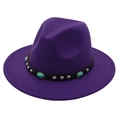 Detail of purple wool fedora hat featuring turquoise stones and silver metal rivets - M (56-58cm) / Purple