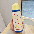 Portable stainless steel vacuum thermos water bottle with polka dots and handy carrying strap. - 500ml / Yellow Polka Dot Style (BWB6114)