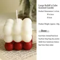 Red and white cube bubble candle with rose scent on vintage paper decor - Christmas White & Red
