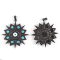 Star-shaped pendant with turquoise bead and evil eye detail in black alloy finish - Style B Black Plated / 1 Piece