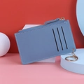 Minimalist fog blue faux leather card holder with three slots and gold keychain ring - Blue