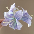 Purple and white gradient lily flower hair clip with realistic fabric petals for women - Purple Lily Hair Claw