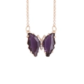 Gold butterfly necklace with deep purple gemstones and clear crystal accents - Dark Purple (2#)