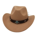 Détail du chapeau de cowboy en feutre avec bande en cuir et rivet étoile turquoise - Camel (Décor d'Étoile)