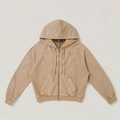 Détail du sweat à capuche zippé SMFK vintage kaki délavé avec broderie croix - S / Désert Décoloré