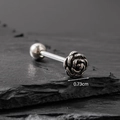 Barbell tongue ring with a 0.73cm vintage silver rose flower on dark slate background - Rose Style (S249)