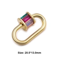 Detail view of 20.5mm oval screw clasp with colorful green and purple crystals for jewelry - Style 17 (Gold with Multi-color Zircon 20.5x13mm)