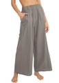 Women's high waist cotton linen wide leg trousers in charcoal grey with elastic waist - S / Gray