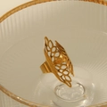 Anello aperto vintage in acciaio inossidabile placcato oro 18K con design a foglie - Oro