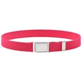Pink elastic kids belt with adjustable silver magnetic buckle on white background - Rose Red