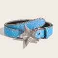 Sky blue glitter belt with star buckle made of faux leather for women fashion - Star Snap / Blue
