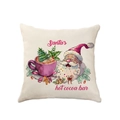 Pink Christmas linen pillowcase with Santa Claus and gingerbread man illustration - Santa's Hot Cocoa (2307-13)