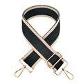 Detail of 5cm wide maze pattern strap with beige and black weaving and gold hardware - 16-Black with Beige Edge