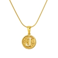 18K gold letter J necklace with hammered texture and white enamel round pendant - Gold-Letter J (Snake Chain)
