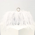 Detail of white feather evening clutch featuring a luxury diamond-encrusted ring clasp - White