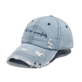 Distressed light blue denim baseball cap with Art is for everybody embroidery and metal rings - 56cm-60cm / Sky Blue