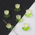 Handmade yellow tulip glass beads with green leaves for DIY jewelry making - 10 Sets/Pack / Gradient Yellow