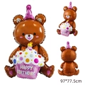 Brown bear aluminum foil balloon with birthday cake and party hat, size 97x77.5cm - Brown Bear with Birthday Cake