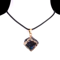 Dark blue crystal cube pendant necklace with gold plated edge and black cord chain - Black (Gold)