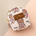 Mini cream backpack coin purse with cartoon bears, pearl charm and gold hook - Cartoon Bear Style - Cream