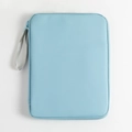 Close-up of waterproof light blue tablet sleeve showing smooth PU texture and grey hand strap - Sky Blue