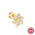 Elegant S925 sterling silver gold flower stud earring with sparkling white zircon stones - Gold Flower