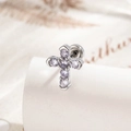 Silver cross earring with five purple zircon stones on a white curved jewelry stand - Cross (A718-4) / Purple (Single Piece)