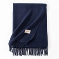 Navy blue faux cashmere scarf with fine tassels and a minimalist brand label on white background - 70*200cm / Navy Blue