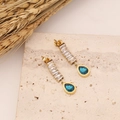 Gold stainless steel earrings featuring blue teardrop stones and zircon accents on stone - Rectangular Gemstone Waterdrop Earrings