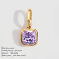 Exquisiter quadratischer 6mm Amethyst-Anhänger aus 14K vergoldetem Edelstahl für Schmuck - Juni Hellviolett - Gold