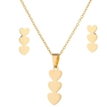Minimalist golden heart jewelry set with triple heart pendant necklace and earrings - Gold
