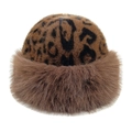 Winter faux fur leopard print plush hat with warm ear protection for women - M(56-58cm) / Coffee