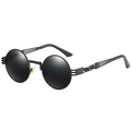 Lunettes de soleil steampunk rondes avec monture en métal noir et détails de spirale - Monture Noire Verres Gris