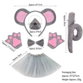 Grey mouse costume set with ears headband, gloves, tail, and grey tulle tutu skirt - Gray Mouse Headband, Nose, Bow Tie, Tail, Gloves, and Tutu Skirt