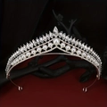 Baroque silver bridal crown featuring marquise rhinestones and white pearls - Style HG-084
