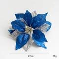 Deep blue 27cm artificial poinsettia flower with silver glitter finish and sequins - Blue