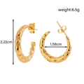 Hammered gold C-shaped titanium steel earrings with dimensions and weight details - Hammered Round Shape Style (ER-1579)