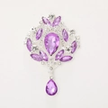 Silver vintage crown brooch with purple teardrop gems and sparkling clear rhinestones - Silver Teardrop Navette Purple
