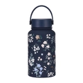 Navy blue 650ml wide-mouth insulated water bottle with multi-color floral print pattern - Navy Blue Floral